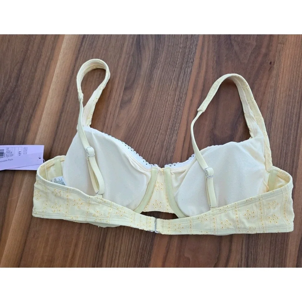 Wild Fable Yellow Eyelet Underwire Swimsuit Top Size L 12-14 NWT  Lace (249)